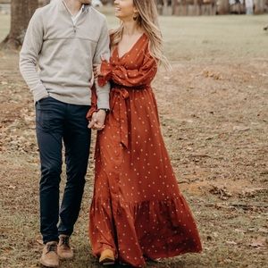 “Greene” Long Sleeve Maxi Dress, Rust